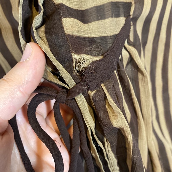 Vintage Flowy Sheer Brown Striped Tunic - Picture 4 of 5